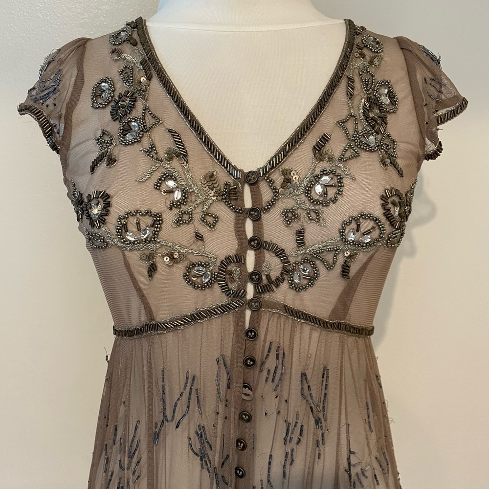 Sheer beaded tulle maxi dress